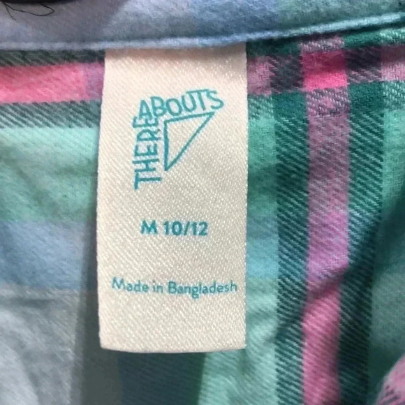ThereABouts multi-plaid flannel like long sleeve button down top, Mint - Picture 2 of 10